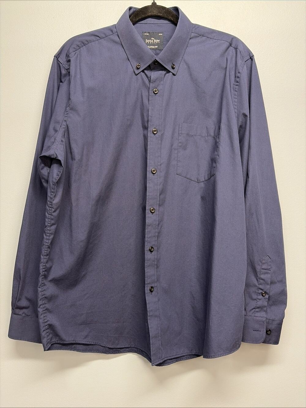 Savile Row Men's Long Sleeve Button-Down Shirt Sz L / 16-16.5 (34/35) Navy Blue